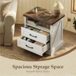 AODK 24 Inch Farmhouse Nightstand with Charging Station, Wood Bedside Table with 2 Drawers and Open Shelf, Rustic End Table with Outlet and USB, White & Dark Walnut