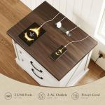AODK 24 Inch Farmhouse Nightstand with Charging Station, Wood Bedside Table with 2 Drawers and Open Shelf, Rustic End Table with Outlet and USB, White & Dark Walnut