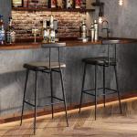 YAUKTAK Bar Stools Set of 2, Tall Bar Stools with Backrest and Footrest, Counter Height Bar Chairs, Industrial Barstools with PU Leather Cushion, for Kitchen, Dining Room, Bar, Cafe (Black) KBS515B