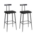 YAUKTAK Bar Stools Set of 2, Tall Bar Stools with Backrest and Footrest, Counter Height Bar Chairs, Industrial Barstools with PU Leather Cushion, for Kitchen, Dining Room, Bar, Cafe (Black) KBS515B