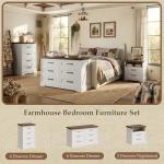 AODK 24 Inch Farmhouse Nightstand with Charging Station, Wood Bedside Table with 2 Drawers and Open Shelf, Rustic End Table with Outlet and USB, White & Dark Walnut