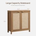 SICOTAS Sideboard Buffet Cabinet with Large Storage : Boho Rattan Credenza Coffee Bar Storage Cabinet with Adjustable Shelves, Farmhouse Console Cabinets for Kitchen, Living Room, Entryway, Oak, 2 PCS