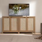 SICOTAS Sideboard Buffet Cabinet with Large Storage : Boho Rattan Credenza Coffee Bar Storage Cabinet with Adjustable Shelves, Farmhouse Console Cabinets for Kitchen, Living Room, Entryway, Oak, 2 PCS