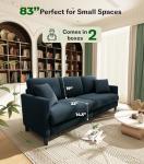 Welzona 83" Couches for Living Room, Teddy Sofa Couch, Comfy Sofas for Living Room, Tool-Free Setup Loveseat Sofa, All-Wood Love Seat Couches, Small Couch 2 Pillows Included, Blue Grey