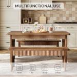 LITTLE TREE 55" Dining Table with 2 Benches, Dining Table Set for 4-6 People, Farmhouse Kitchen Table with Bench, Dining Room Table Set
