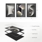 Framed Modern Black and White Abstract Wall Art for Living Room, Large 3 Piece Bright Style Silvery Artwork for Walls, Luxury Painting Prints for Dining Room Hallway Office Wall Decor, 24x36 In