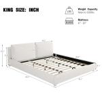 Merax King Size Boucle Fabric Upholstered Platform Bed with Two Removable Pillow Headboard, Wood Bed Frame with Solid Round Legs for Kids Teens Adults, White