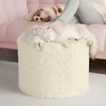 Hansleep Round Stuffed Pouf Ottoman 17 x 14, Foam Filled Faux Fur Ottoman Foot Rest for Chair with Washable Cover, Foot Stools Under Desk for Living Room & Bedroom, Beige