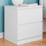Signature Design by Ashley Onita Nightstand, Modern White Nightstand with 2 Smooth-Gliding Drawers, Wood Bedroom for Bedside Storage, Minimal Hardware-Free Design, Solid White Finish