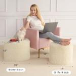 Hansleep Round Stuffed Pouf Ottoman 17 x 14, Foam Filled Faux Fur Ottoman Foot Rest for Chair with Washable Cover, Foot Stools Under Desk for Living Room & Bedroom, Beige