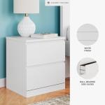 Signature Design by Ashley Onita Nightstand, Modern White Nightstand with 2 Smooth-Gliding Drawers, Wood Bedroom for Bedside Storage, Minimal Hardware-Free Design, Solid White Finish