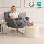 Hansleep Round Stuffed Pouf Ottoman 17 x 14, Foam Filled Faux Fur Ottoman Foot Rest for Chair with Washable Cover, Foot Stools Under Desk for Living Room & Bedroom, Beige