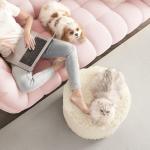 Hansleep Round Stuffed Pouf Ottoman 17 x 14, Foam Filled Faux Fur Ottoman Foot Rest for Chair with Washable Cover, Foot Stools Under Desk for Living Room & Bedroom, Beige