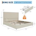 IDEALHOUSE King Size Bed Frame with Storage Drawers, Corduroy Upholstered Platform Bedframe with Wingback, Headboard and Footboard, No Box Spring Needed, Beige