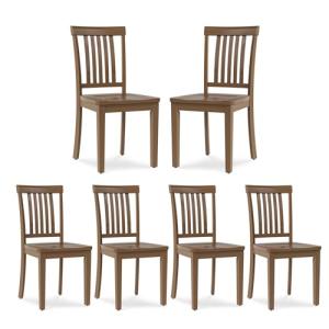 COLAMY Wooden Dining Chairs Set of 6, Solid Rubberwood Kitchen & Dining Room Chairs, Farmhouse Rustic Side Chairs for Dining Table, Anti-Slip Protection, Classic Windsor Style Seating, Oak Light Brown