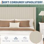 IDEALHOUSE King Size Bed Frame with Storage Drawers, Corduroy Upholstered Platform Bedframe with Wingback, Headboard and Footboard, No Box Spring Needed, Beige