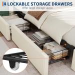 IDEALHOUSE King Size Bed Frame with Storage Drawers, Corduroy Upholstered Platform Bedframe with Wingback, Headboard and Footboard, No Box Spring Needed, Beige