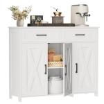 Homhedy Sideboard Buffet Cabinet, Coffee Bar Storage Cabinet with Drawers and Doors, Farmhouse Kitchen Cabinet with Adjustable Shelves, for Kitchen, Dining Room, Living Room, White