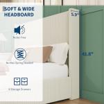 IDEALHOUSE King Size Bed Frame with Storage Drawers, Corduroy Upholstered Platform Bedframe with Wingback, Headboard and Footboard, No Box Spring Needed, Beige