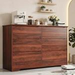 GarveeHome Wooden Dresser with 6 Drawers, Tall Modern Closet with Deep Storage, Large Chest of Drawers with Wide Top, Long Storage Dresser for Bedroom, Living Room, Hallway, Kids Room, Red Walnut