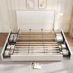 IDEALHOUSE King Size Bed Frame with Storage Drawers, Corduroy Upholstered Platform Bedframe with Wingback, Headboard and Footboard, No Box Spring Needed, Beige