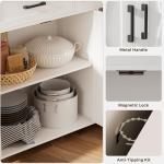 Homhedy Sideboard Buffet Cabinet, Coffee Bar Storage Cabinet with Drawers and Doors, Farmhouse Kitchen Cabinet with Adjustable Shelves, for Kitchen, Dining Room, Living Room, White