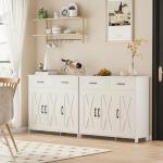 Homhedy Sideboard Buffet Cabinet, Coffee Bar Storage Cabinet with Drawers and Doors, Farmhouse Kitchen Cabinet with Adjustable Shelves, for Kitchen, Dining Room, Living Room, White