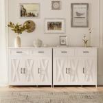 Homhedy Sideboard Buffet Cabinet, Coffee Bar Storage Cabinet with Drawers and Doors, Farmhouse Kitchen Cabinet with Adjustable Shelves, for Kitchen, Dining Room, Living Room, White