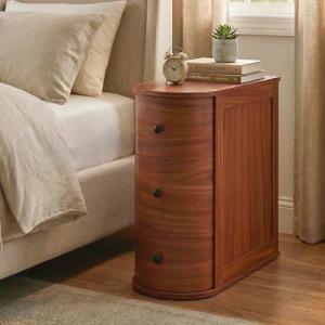 Mid-Century Modern Nightstand, Wood Night Stand with 3 Storage Drawers, Curved Bedside Table for Small Spaces, Bedroom, Living Room, Walnut