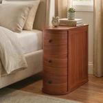 Mid-Century Modern Nightstand, Wood Night Stand with 3 Storage Drawers, Curved Bedside Table for Small Spaces, Bedroom, Living Room, Walnut