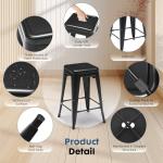 DUMOS Metal Bar Stools Set of 8, 24 Inch Counter Height Stackable Bar Chairs, Classic Trattoria Style Kitchen Island Stools, Indoor Outdoor Restaurant Seating for Dining Room, Black
