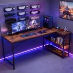 DUMOS L Shaped Desk 47 Inch Computer Desk Gaming Furniture Corner Desks Home Office PC Table with Reversible Storage Shelves for Writing Working Study Bedroom Dorm, Rustic Brown