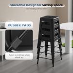 DUMOS Metal Bar Stools Set of 8, 24 Inch Counter Height Stackable Bar Chairs, Classic Trattoria Style Kitchen Island Stools, Indoor Outdoor Restaurant Seating for Dining Room, Black