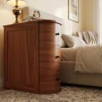 Mid-Century Modern Nightstand, Wood Night Stand with 3 Storage Drawers, Curved Bedside Table for Small Spaces, Bedroom, Living Room, Walnut