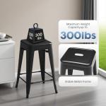 DUMOS Metal Bar Stools Set of 8, 24 Inch Counter Height Stackable Bar Chairs, Classic Trattoria Style Kitchen Island Stools, Indoor Outdoor Restaurant Seating for Dining Room, Black