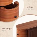 Mid-Century Modern Nightstand, Wood Night Stand with 3 Storage Drawers, Curved Bedside Table for Small Spaces, Bedroom, Living Room, Walnut