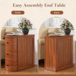 Mid-Century Modern Nightstand, Wood Night Stand with 3 Storage Drawers, Curved Bedside Table for Small Spaces, Bedroom, Living Room, Walnut