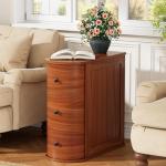 Mid-Century Modern Nightstand, Wood Night Stand with 3 Storage Drawers, Curved Bedside Table for Small Spaces, Bedroom, Living Room, Walnut