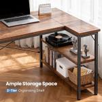 DUMOS L Shaped Desk 47 Inch Computer Desk Gaming Furniture Corner Desks Home Office PC Table with Reversible Storage Shelves for Writing Working Study Bedroom Dorm, Rustic Brown