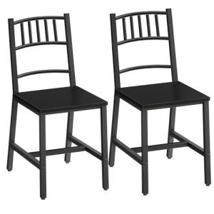 HOOBRO Dining Chairs Set of 2, Wooden Kitchen Chairs with Metal Frame, Industrial Dining Chairs with Back, Easy to Assemble, Farmhouse Dining Chairs for Living Room, Black BB39CD01