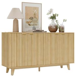 HOMCOM Fluted Sideboard Buffet Cabinet, 55" Modern Accent Console Cabinet with 4 Doors, 2 Adjustable Shelves and 5 Wood Legs, Oak