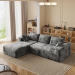 106" Corduroy Sectional Couch, Boneless L Shaped Couch with Deep Seat, Cloud Foam Sofa with Oversized Chaise, Sectional Sofa No Assembly Needed for Living Room