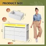 WLIVE 6 Drawer Led Dresser for Bedroom, 51" White Wood Dresser Storage Organizer with Charging Station for 55" TV, Dressers with Open Shelves, Hanging Rack, Chest of Drawers for Closet, Living Room