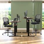 HAPPYMONT Tall Drafting Desk Chair - Ergonomic High Stool Computer with Adjustable Height and Comfy Lumbar Support, Office Rolling Counter with Flixed Arms and Footrest, Dark Black