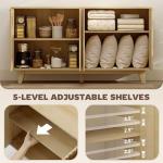 HOMCOM Fluted Sideboard Buffet Cabinet, 55" Modern Accent Console Cabinet with 4 Doors, 2 Adjustable Shelves and 5 Wood Legs, Oak