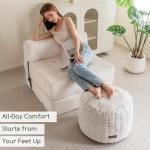 HIGOGOGO Pouf Ottoman Stuffed Round Modern Foam Filled Foot Rest Poufs for Living Room Chair Decorative 20 X 15 Inches Boho Relax Stool for Wedding Christmas Party, Beige