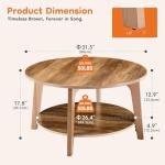 OLIXIS Round Coffee Table, 32'' Wood Coffee Tables for Living Room with Storage, 2-Tier Center Circle Counter with Wooded Desktop, 50 lbs Capacity, Anti-Slip Feet, Modern Farmhouse Design, Brown
