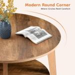 OLIXIS Round Coffee Table, 32'' Wood Coffee Tables for Living Room with Storage, 2-Tier Center Circle Counter with Wooded Desktop, 50 lbs Capacity, Anti-Slip Feet, Modern Farmhouse Design, Brown