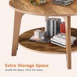 OLIXIS Round Coffee Table, 32'' Wood Coffee Tables for Living Room with Storage, 2-Tier Center Circle Counter with Wooded Desktop, 50 lbs Capacity, Anti-Slip Feet, Modern Farmhouse Design, Brown