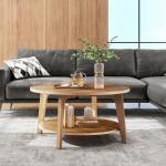 OLIXIS Round Coffee Table, 32'' Wood Coffee Tables for Living Room with Storage, 2-Tier Center Circle Counter with Wooded Desktop, 50 lbs Capacity, Anti-Slip Feet, Modern Farmhouse Design, Brown